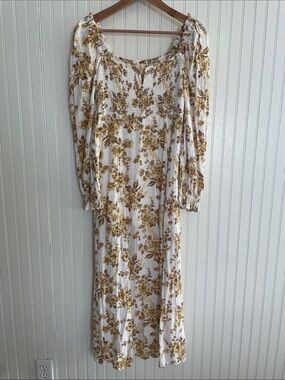 Free People Cream Cotton Maxi Dress with Gold Floral Print